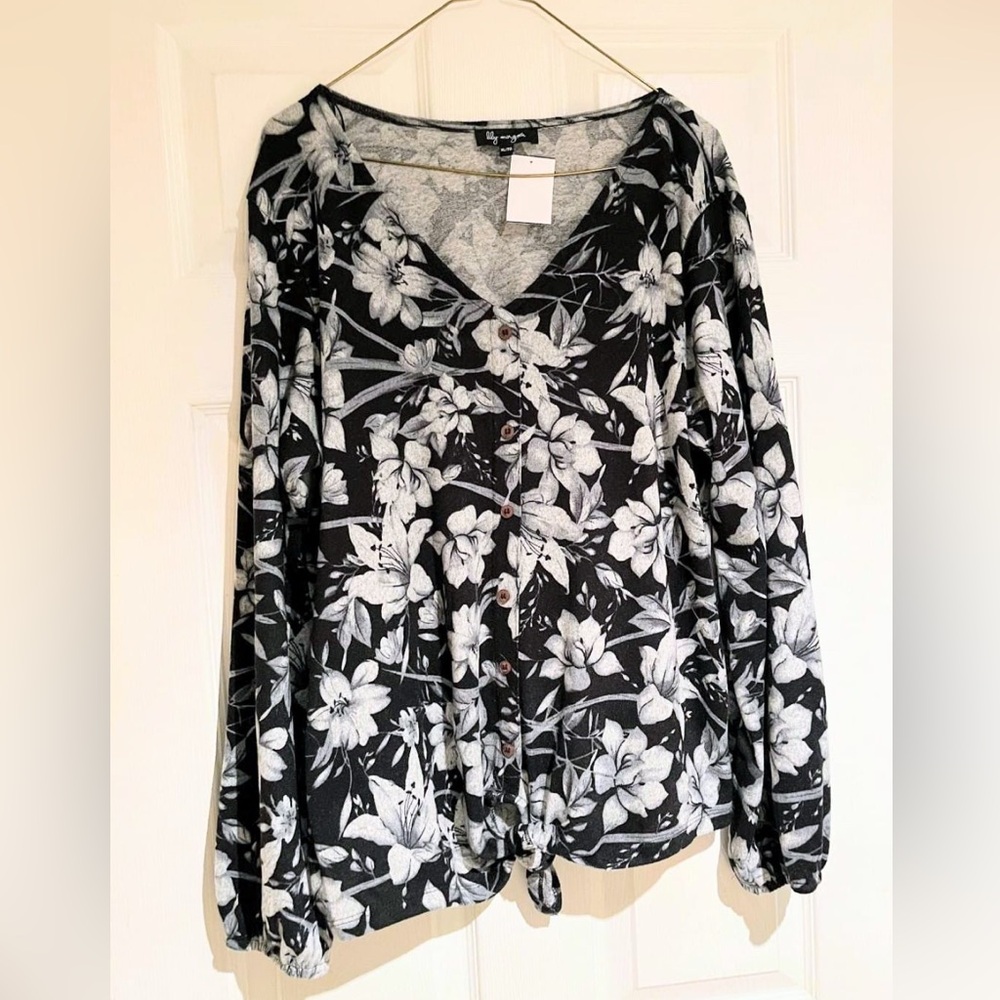 Style & Co. Soft Floral Sweater with Button and Tie Accents